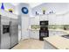 Well-equipped kitchen featuring stainless steel appliances, white cabinets, and stylish backsplash at 3419 Lakewood Blvd, North Port, FL 34287