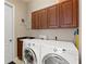 The laundry room has lots of storage space, cabinets and utility sink at 1625 Lancashire Dr, Venice, FL 34293