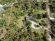 Aerial view of a wooded home site with mature trees and circular driveway outlined in red at 2450 Flagami Ln, North Port, FL 34286