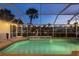 Enclosed pool area with overhead lights, patio, backyard foliage and serene views at 4305 Sandune Ave, North Port, FL 34287