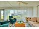 Relaxing Florida room with bright furniture, ceiling fan, and views of the backyard at 595 Circlewood Dr # Y4, Venice, FL 34293
