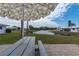 Picturesque pond view with picnic table offers a relaxing outdoor gathering spot at 595 Circlewood Dr # Y4, Venice, FL 34293