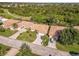 An aerial view showcasing the home nestled in a lush neighborhood and surrounding landscapes at 8300 Parkside Dr, Englewood, FL 34224