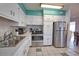 Efficient kitchen featuring white cabinets, stainless steel appliances, and ample counter space at 100 Aurora W St, Venice, FL 34285