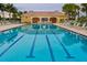 Community lap pool with plenty of lounge chairs and clear blue water ready for residents to swim at 13166 Huerta St, Venice, FL 34293