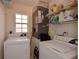 Efficient laundry room with washer, dryer, shelving and a bright window for a fresh and functional space at 1711 Gondola Park Dr # 1711, Venice, FL 34292