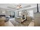 Main bedroom featuring neutral tones, tray ceiling, and a sliding door to the lanai at 194 Sportsman Rd, Rotonda West, FL 33947