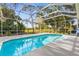 A screened-in pool with a patio is surrounded by tropical trees at 2187 Calusa Lakes Blvd, Nokomis, FL 34275