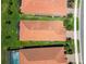 Bird's eye view displays a pool with screened-in lanai, backyard and lush green landscaping at 24153 Spartina Dr, Venice, FL 34293