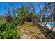 Lush backyard view with a screened pool area and unique botanical features, offering a tranquil escape at 271 Manor Rd, Venice, FL 34293