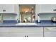 Close up on a clean kitchen sink, showcasing white cabinets and speckled blue countertops at 553 Circlewood Dr # T11, Venice, FL 34293