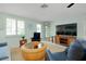 Cozy living room featuring natural light, comfortable seating, and a unique wicker coffee table at 553 Circlewood Dr # T11, Venice, FL 34293