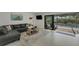 Cozy living area with leather sofa, sliding glass door to pool and backyard at 106 Playmore Dr, Venice, FL 34293