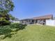 Expansive backyard features lush green lawn, mature landscaping, and a screened-in pool area at 1231 Pine Needle Rd, Venice, FL 34285