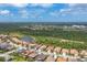Scenic aerial view of homes, showcasing the community's proximity to lush green spaces and a pond at 1241 Creek Nine Dr, North Port, FL 34291