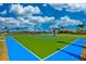 Outdoor basketball court with bright blue and green surface, perfect for recreational games at 13872 Rinuccio St, Venice, FL 34293