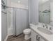 Cozy bathroom featuring a shower/tub combo and a vanity with a sink at 149 Vinadio Blvd, Nokomis, FL 34275