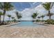 Upscale community pool with lake view, shady lounge chairs and palm trees at 149 Vinadio Blvd, Nokomis, FL 34275