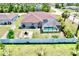 Aerial view of a home with a backyard featuring a screened pool and privacy fence at 1510 Haffenberg Ave, North Port, FL 34288