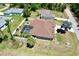 Aerial view of a home with a backyard featuring a screened pool, palm trees and privacy fence at 1510 Haffenberg Ave, North Port, FL 34288