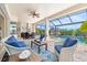 A luxurious covered patio featuring an outdoor kitchen and comfortable seating at 20126 Elegante Ct, Venice, FL 34293