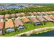 Aerial view of homes with pools and screened lanais backing onto a serene lake in a lush community at 5585 Semolino St, Nokomis, FL 34275