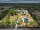 Expansive aerial view of the property, highlighting the home, pond, surrounding greenery and the defined boundary at 6824 283Rd E St, Myakka City, FL 34251