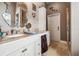 Well-lit bathroom features a large mirror, vanity, and shower at 6824 283Rd E St, Myakka City, FL 34251