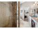 Bathroom showcasing a large glass shower, white subway tile and a mosaic tile shower floor at 6824 283Rd E St, Myakka City, FL 34251