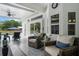 Outdoor covered patio features stylish seating, natural light, and views of the pool area, ideal for relaxation at 6824 283Rd E St, Myakka City, FL 34251