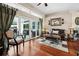 Cozy living room with hardwood floors and sliding glass doors to outdoor space at 6824 283Rd E St, Myakka City, FL 34251