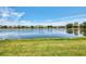 Calm pond view surrounded by green lawns and houses in the background at 20246 Pezzana Dr, Venice, FL 34292