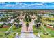 An aerial view shows a large community, complete with waterways, lush landscaping, and many homes at 20390 Lagente Cir, Venice, FL 34293