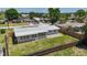 Aerial shot of home with green lawn, patio and privacy fence showcasing its backyard and neighborhood setting at 2108 Lee Ln, Sarasota, FL 34231