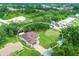 Aerial view of a single-Gathering home with a brick driveway on a large lot at 431 Sevilla St, North Port, FL 34287