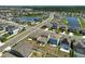 A residential neighborhood with tranquil ponds and verdant trees is shown from an aerial view at 4523 Birdsong Dr, Palmetto, FL 34221