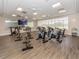 Well-lit exercise room equipped with stationary bikes, mirrors, and windows offering scenic views at 553 Fallbrook Dr, Venice, FL 34292