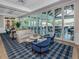 Inviting lounge area with plush seating, elegant decor, and scenic views through expansive glass doors at 553 Fallbrook Dr, Venice, FL 34292