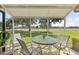 Screened-in lanai overlooking the golf course with outdoor seating and a peaceful view at 1025 Capri Isles Blvd # 18, Venice, FL 34292