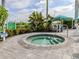 Relaxing hot tub area surrounded by tropical landscaping with posted community rules at 10973 Trevino St, Englewood, FL 34223