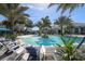 Relaxing community pool with inviting lounge chairs and tropical landscaping at 12478 Sagewood Dr, Venice, FL 34293