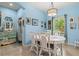Cozy dining area with a white table, wicker chairs, and a stylish light fixture, perfect for Gathering meals at 12478 Sagewood Dr, Venice, FL 34293