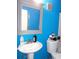 Cozy bathroom features blue walls, a pedestal sink, and a mirrored medicine cabinet at 2682 Yamada Ln, North Port, FL 34286