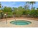 Private hot tub is surrounded by lush greenery and features a convenient handrail for easy access at 5856 Semolino St, Nokomis, FL 34275