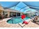 The inviting screened-in pool area features a basketball hoop, brick patio, and comfortable seating for outdoor leisure at 5868 Jefferson Rd, Venice, FL 34293