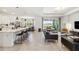 Open-concept living space featuring modern kitchen, living room, and dining area with ample natural light at 8529 Saint Kitts Cir, Englewood, FL 34224