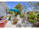 Cozy outdoor patio featuring comfortable seating, a small table, and a vibrant garden area, creating a tranquil retreat at 8701 Pickwick Rd, North Port, FL 34287