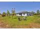 Backyard with seating area, fire pit and beautifully maintained lawn at 2032 Jagust Rd, North Port, FL 34288