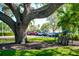 This outdoor shot showcases a bicycle rack, a large tree, and a parking lot with multiple cars at 429 Riviera St, Venice, FL 34285