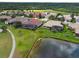 Aerial view of a home next to a pond and golf course in a beautiful community at 515 Sawgrass Bridge Rd, Venice, FL 34292